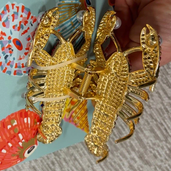 NWT ⚜️🦞⚜️ Piper K Lobster Metal Hair Claw Clip w Rhinestones & Faux Pearls - Picture 7 of 14